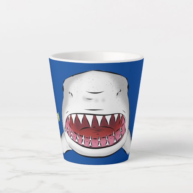 Caneca De Café Latte ilustração da média dos desenhos animados de tubar (Frente)