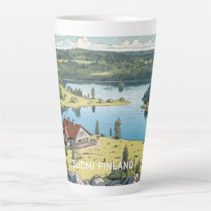 Caneca De Café Latte Ilustração da Natureza na Finlândia