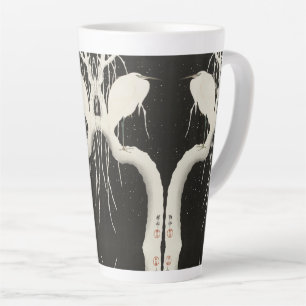 Caneca De Café Latte Ilustração da safra de inverno com passarinho br