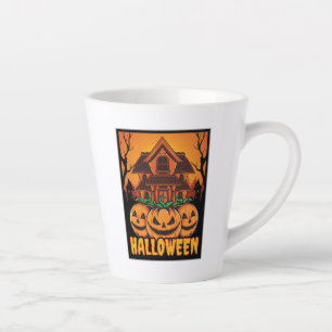 Caneca De Café Latte Ilustração de Abóbora de Casa Assombrada de Hallow