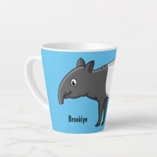 Caneca De Café Latte Ilustração de anta de desenho animado fofa e feliz