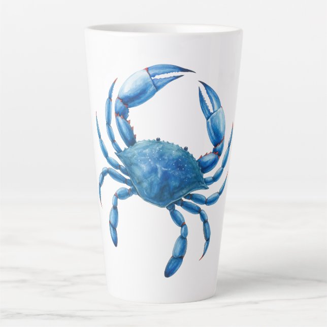 Caneca De Café Latte Ilustração de Aquarela de Caranguejo Azul - Vida n (Frente)