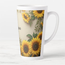 Caneca De Café Latte Ilustração de Arranjo Elegante de Girassóis