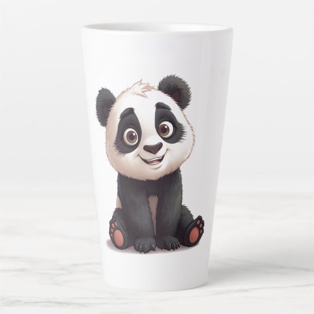 Caneca De Café Latte Ilustração de Arte de Panda Sentado em Cartoon (Frente)