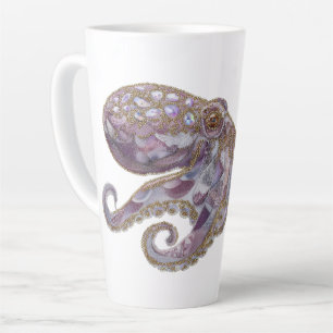 Caneca De Café Latte Ilustração de Arte de Polvo Elegante com Contas