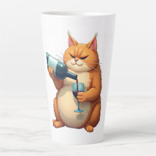 Caneca De Café Latte Ilustração de Arte Moderna do Gato Bêbado de Luxo