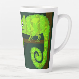Caneca De Café Latte Ilustração de Camaleão Verde Fofo Réptil Tropical