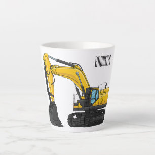 Caneca De Café Latte Ilustração de cartoon de escavadeira de esteira