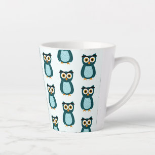 Caneca De Café Latte Ilustração de Coruja Azul