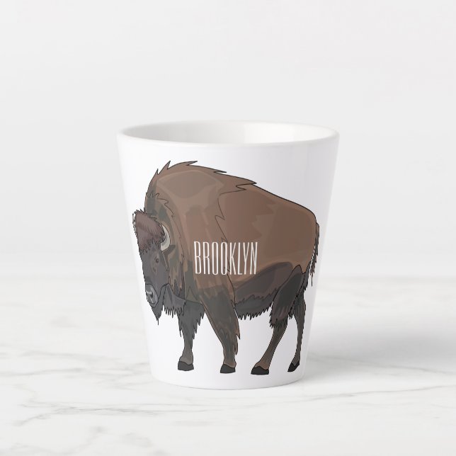 Caneca De Café Latte Ilustração de desenho animado Bison (Frente)