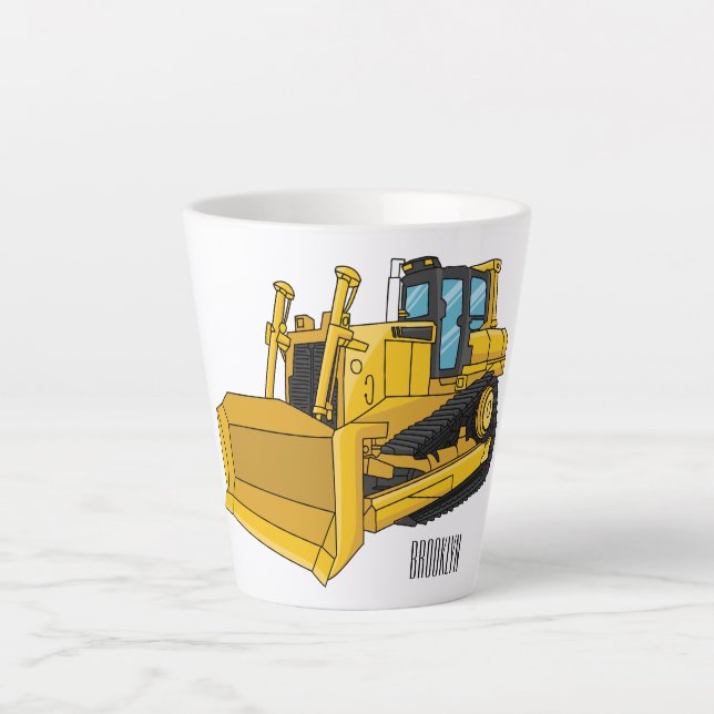 Caneca De Café Latte Ilustração de desenho animado Bulldozer (Frente)