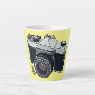 Caneca De Café Latte Ilustração de desenho animado com câmera de filme