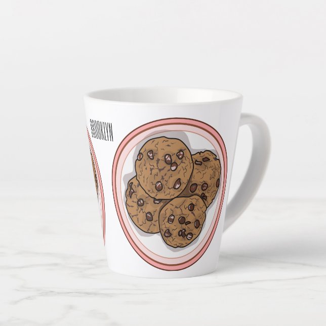 Caneca De Café Latte Ilustração de desenho animado com chip de chocolat (Ângulo direito)