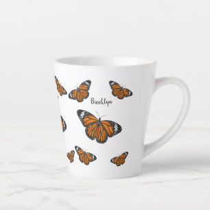 Caneca De Café Latte Ilustração de desenho animado da borboleta monarca