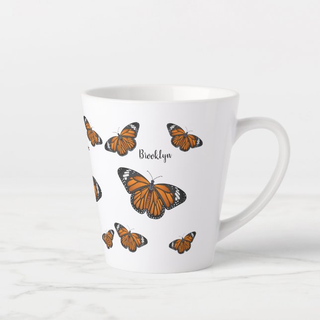 Caneca De Café Latte Ilustração de desenho animado da borboleta monarca (Direita)