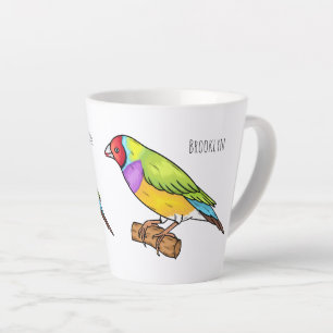 Caneca De Café Latte Ilustração de desenho animado de ave-finch-gouldia