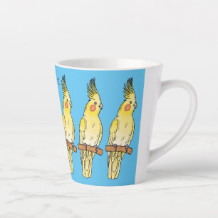Caneca De Café Latte Ilustração de desenho animado de aves Cockatiel