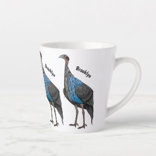 Caneca De Café Latte Ilustração de desenho animado de aves guineafowl v
