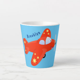 Caneca De Café Latte Ilustração de desenho animado de avião vermelho-cl