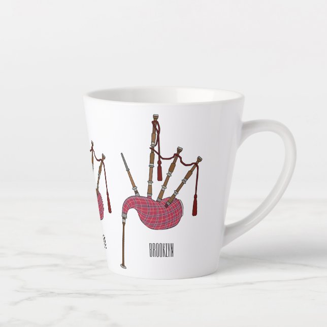 Caneca De Café Latte Ilustração de desenho animado de Bagpipe (Direita)