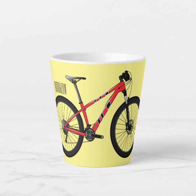 Caneca De Café Latte Ilustração de desenho animado de bicicleta (Frente)