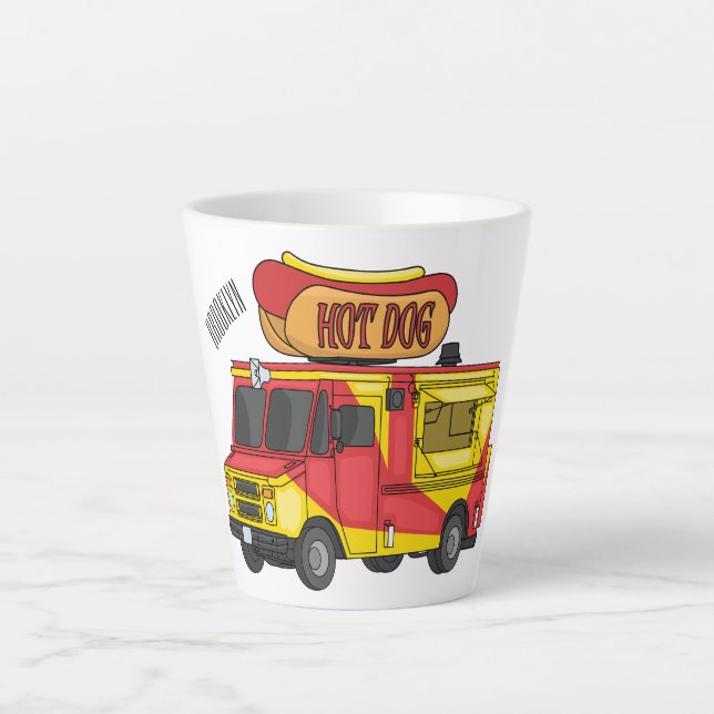 Caneca De Café Latte Ilustração de desenho animado de caminhão com comi (Frente)