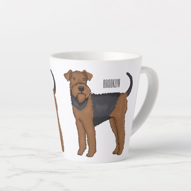 Caneca De Café Latte Ilustração de desenho animado de cão Airedale terr (Ângulo direito)