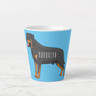 Caneca De Café Latte Ilustração de desenho animado de cão rottweiler