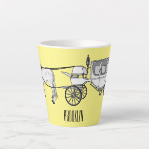 Caneca De Café Latte Ilustração de desenho animado de carruagem e caval