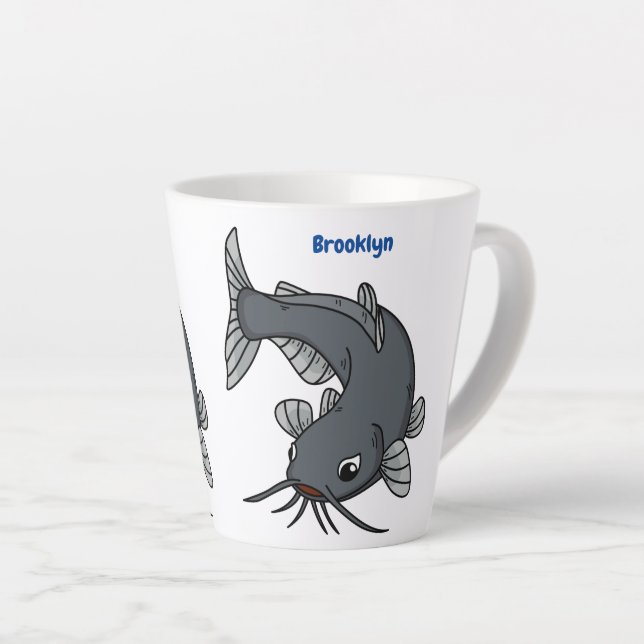 Caneca De Café Latte Ilustração de desenho animado de catfish (Ângulo direito)