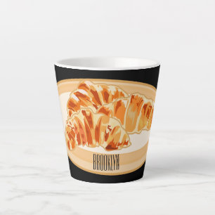 Caneca De Café Latte ilustração de desenho animado de croissant