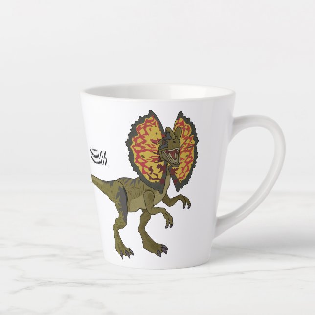Caneca De Café Latte Ilustração de desenho animado de Dilophosaurus (Direita)