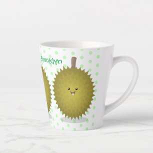 Caneca De Café Latte Ilustração de desenho animado de durião fofo e fel