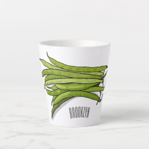 Caneca De Café Latte Ilustração de desenho animado de feijão verde