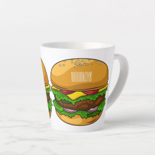 Caneca De Café Latte Ilustração de desenho animado de hambúrguer