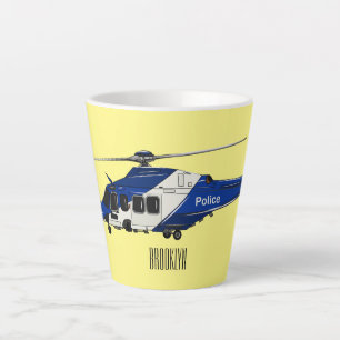 Caneca De Café Latte Ilustração de desenho animado de helicóptero polic
