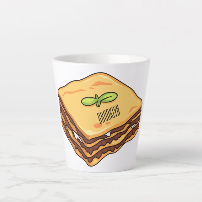 Caneca De Café Latte Ilustração de desenho animado de Lasagna (Frente)