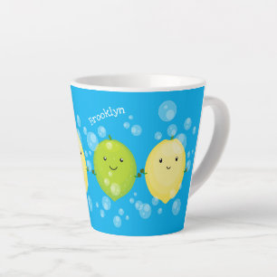 Caneca De Café Latte Ilustração de desenho animado de limão lima fofa e