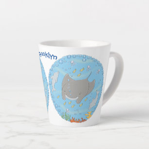 Caneca De Café Latte Ilustração de desenho animado de manta-branca e bo