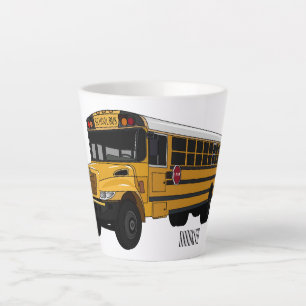 Caneca De Café Latte Ilustração de desenho animado de ônibus escolar