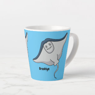Caneca De Café Latte Ilustração de desenho animado de peixe arraia feli