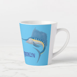 Caneca De Café Latte Ilustração de desenho animado de peixe-espada