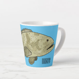 Caneca De Café Latte Ilustração de desenho animado de peixe-grua