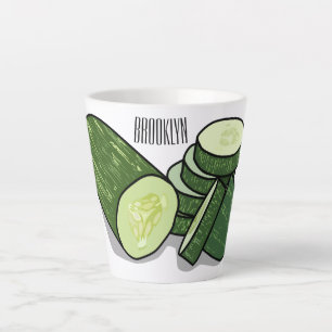 Caneca De Café Latte Ilustração de desenho animado de pepino