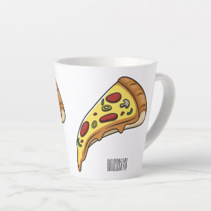 Caneca De Café Latte Ilustração de desenho animado de pizza