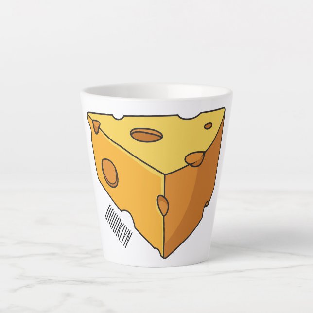 Caneca De Café Latte Ilustração de desenho animado de queijo (Frente)