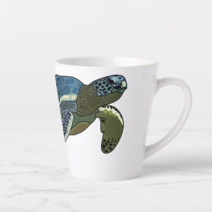 Caneca De Café Latte Ilustração de desenho animado de tartaruga marinha