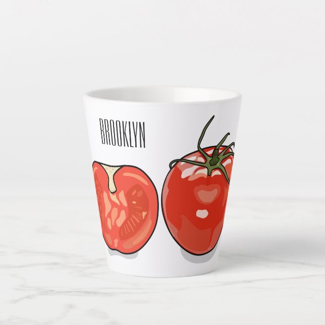Caneca De Café Latte Ilustração de desenho animado de tomate (Frente)