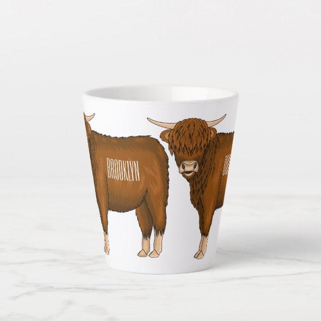 Caneca De Café Latte Ilustração de desenho animado de vaca em terras al (Frente)