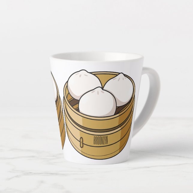 Caneca De Café Latte Ilustração de desenho animado Dim sum (Ângulo direito)